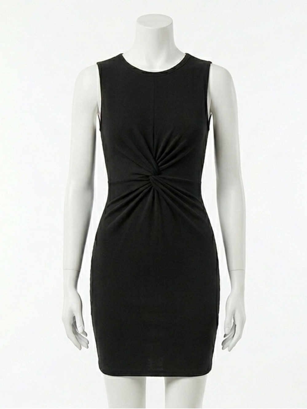 Ouges Black Twist Front Ruched Bodycon Mini LBD Sleeveless Cocktail Dress Size M